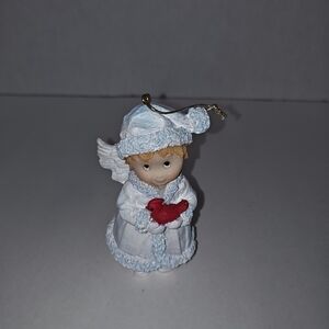 Young's Vintage Resin Girl Angel & Red Cardinal Christmas Holiday Ornament